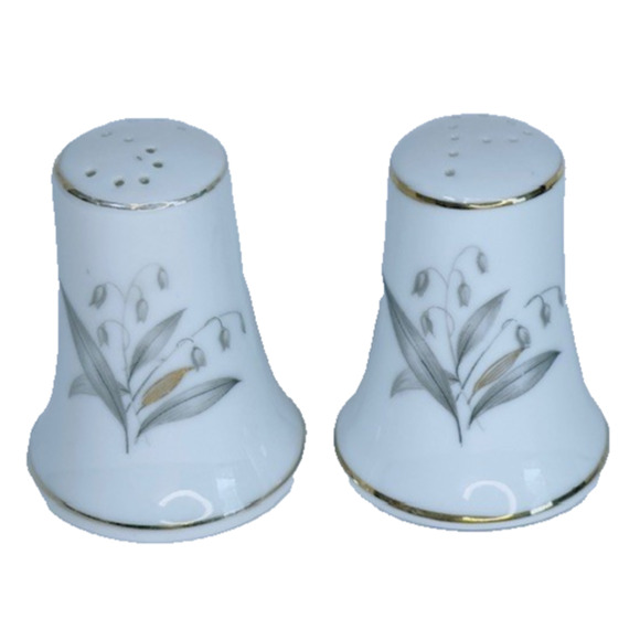 Kaysons Import Co Golden Rhapsody Salt & Pepper Set Gray/Gold Leaves Trim VTG - Picture 1 of 13